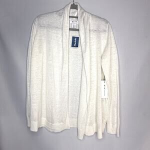 NWT Three Dots Womens Linen Cardigan Sweater Off White Open Front Lightweight L